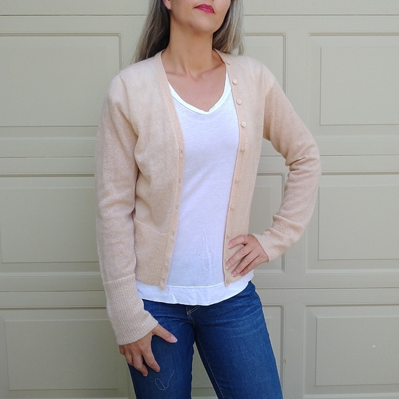 anthropologie MOTH pale peach mohair cardigan S M - Picture 2 of 9